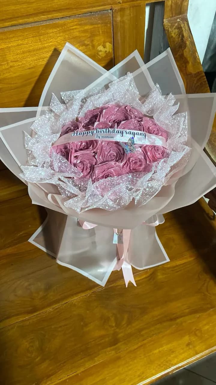 buket bunga 10 tangkai tulisan