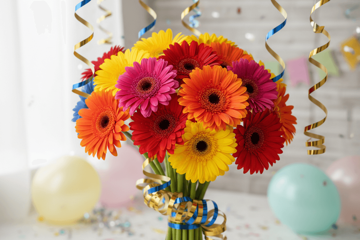 Buket gerbera warna-warni